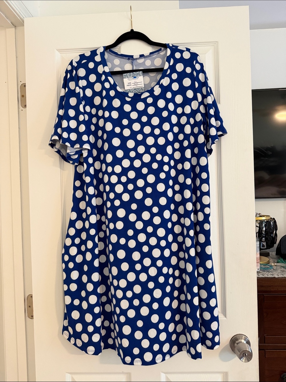 Blue Polka Dot Swing Dress - White Dots